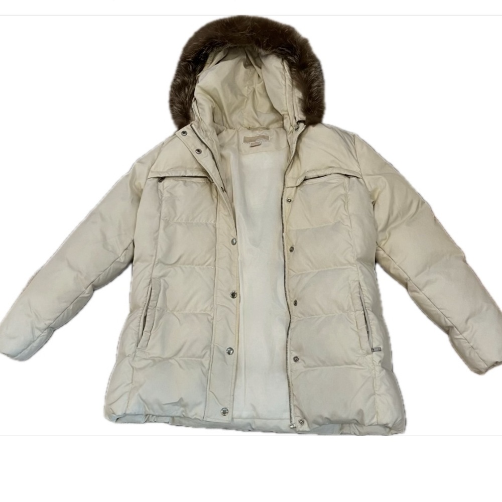 Michael Kors Cream Puffer Jacket with fur lined Hood